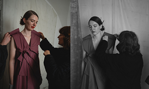 Trajnostna modna kreacija iz kolekcije Nike Ravnik, izdelana po načelu oblikovanja brez tekstilnih odpadkov.