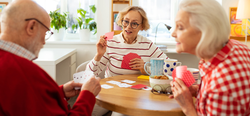 Prijatelji v starosti uživajo v klepetu in družbi