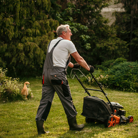 Gospod vzdržuje okolico svoje hiše