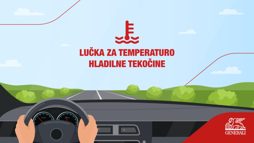 Infografika z ilustracijo lučke za temperaturo hladilne tekočine