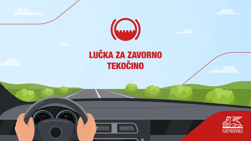 Infografika z ilustracijo lučke za zavorno tekočino