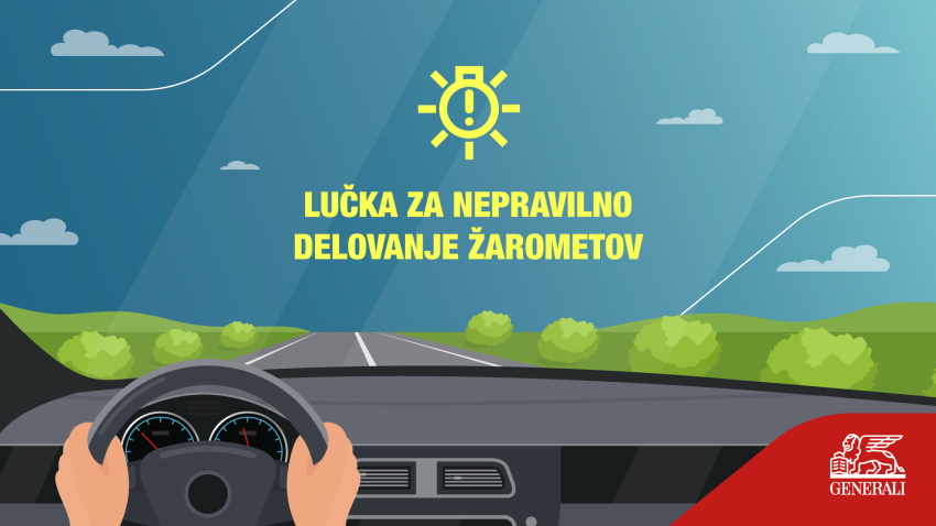 Infografika z ilustracijo lučke za nepravilno delovanje žarometov