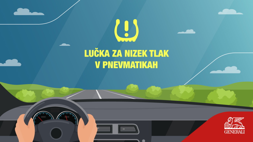 Infografika z ilustracijo lučke za nizek tlak v pnevmatikah