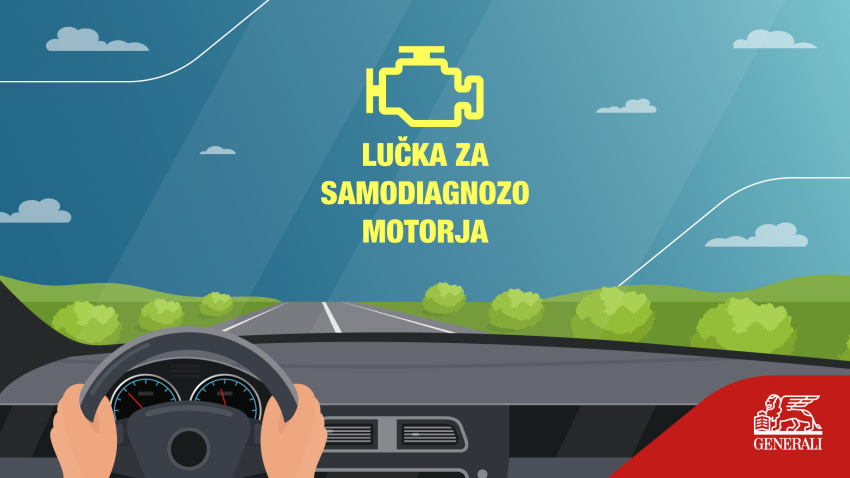 Infografika z ilustracijo lučke za samodiagnozo motorja